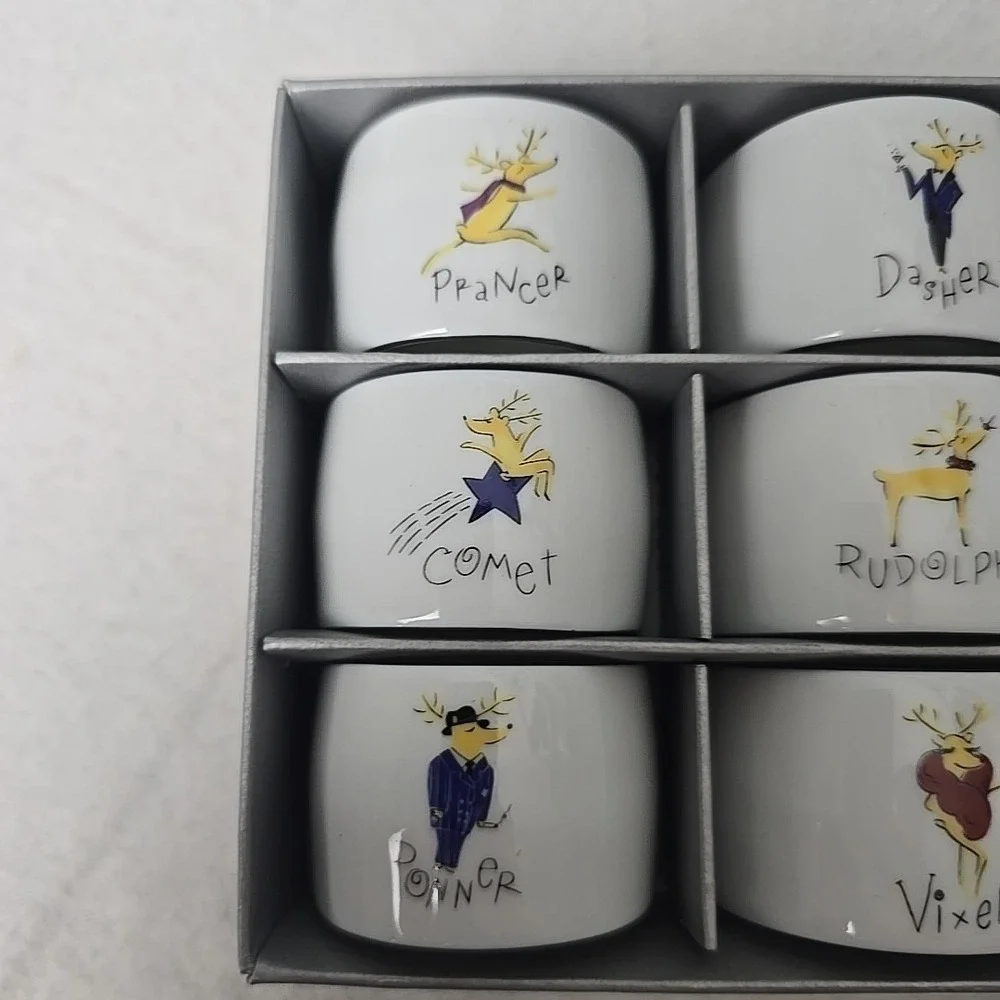 VTG Pottery Barn Reindeer Christmas Napkin Rings Set of 9‎ Made in Japan